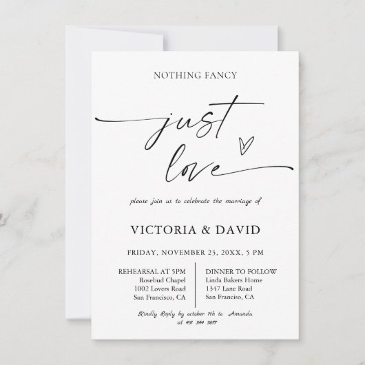 Nothing fancy just love wedding 招待状 (正面)