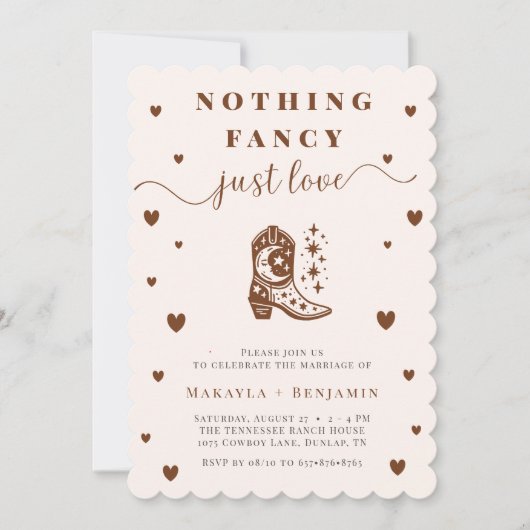 Nothing Fancy Just Love Western Rustic Wedding 招待状 (正面)