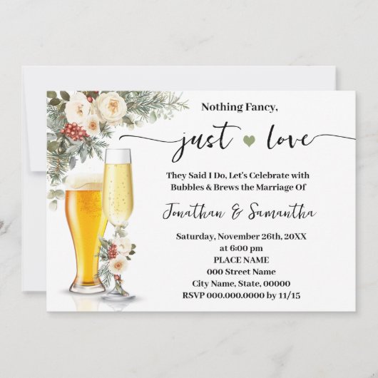 Nothing Fancy Just Love White Winter Wedding 招待状 (正面)