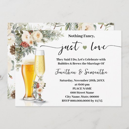 Nothing Fancy Just Love White Winter Wedding 招待状 (正面/裏面)