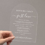 Nothing Just ファンシー Love Arch Wedding Reception アクリル招待状<br><div class="desc">シンプルとシックなアーチ型エロペメントまたは個人結婚の発表とウェディングカジュアルレセプションのアク澄んリル招待。「Nothing ファンシー Just Love」は白いタイポグラフィと白い文字とスワッシュの混シンプル合で展示されスタイリッシュている。お知らせや結婚披露宴の招待をカスタマイズし、署名のようなスクリプトに名前を追加する。</div>