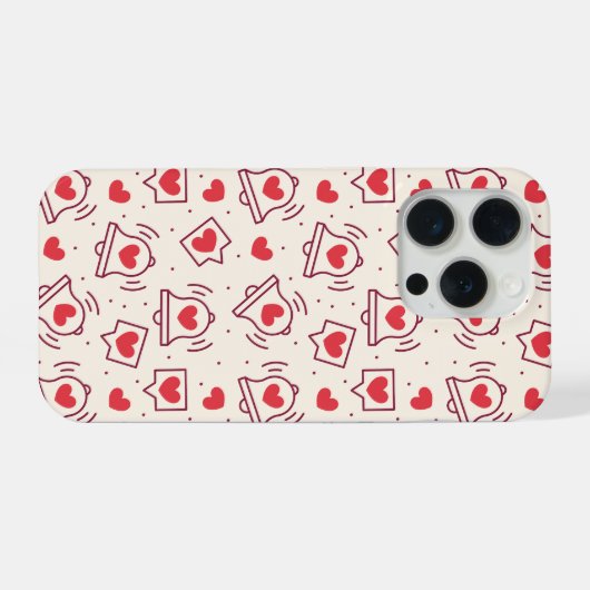 Notification Heart Bell Burgundy Red Love Pattern iPhoneケース (裏面横)