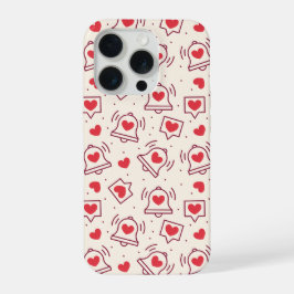 Notification Heart Bell Burgundy Red Love Pattern iPhone 15 Proケース