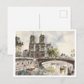 Notre Dame, Paris France Water color, 1962 ポストカード (正面/裏面)