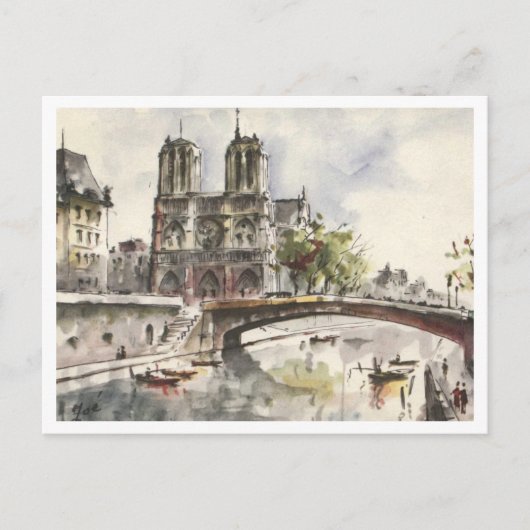 Notre Dame, Paris France Water color, 1962 ポストカード (正面)