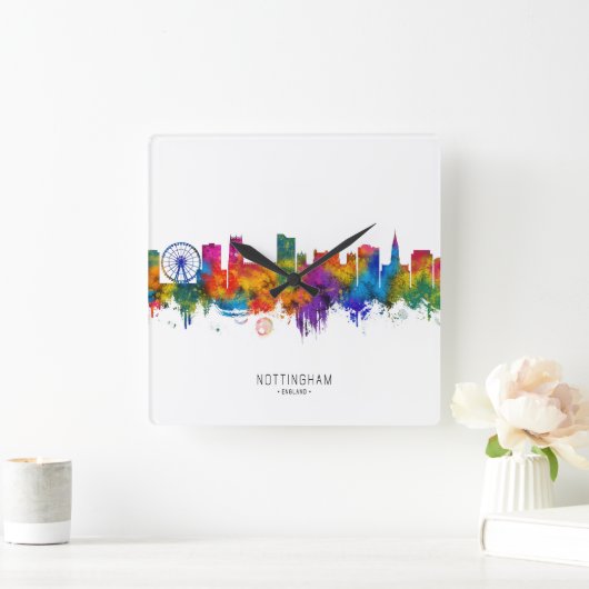 Nottingham England Skyline スクエア壁時計 (ホーム)
