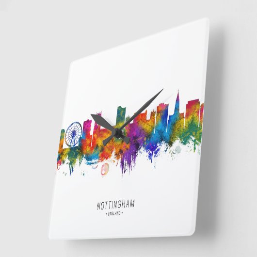 Nottingham England Skyline スクエア壁時計 (傾斜)