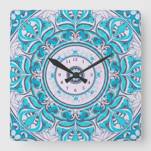 Nouveau Floral Mandala Wall Clock スクエア壁時計 (正面)