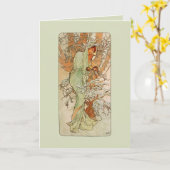 Nouveau Winter Girl Solstice Greeting Card カード (黄色い花)