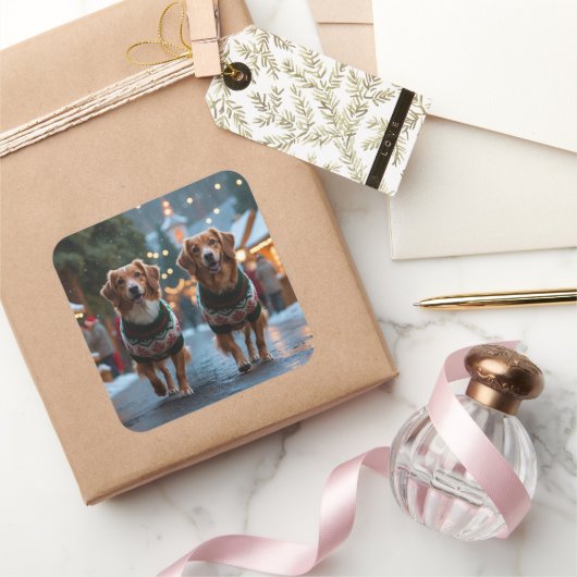 Nova Scotia Duck Toller Christmas Snow Holiday スクエアシール (ギフト)