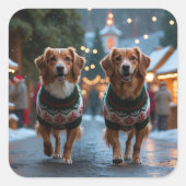 Nova Scotia Duck Toller Christmas Snow Holiday スクエアシール (正面)