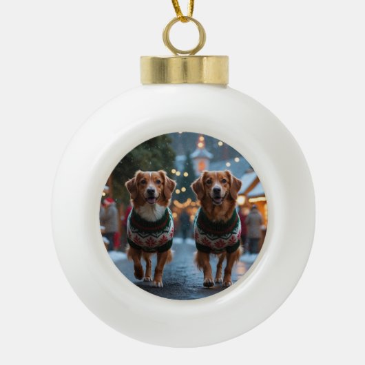 Nova Scotia Duck Toller Christmas Snow Holiday セラミックボールオーナメント (正面)