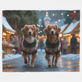 Nova Scotia Duck Toller Christmas Snow Holiday フリースブランケット (正面(横))