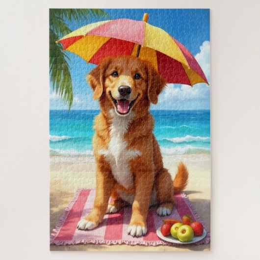 Nova Scotia Duck Tolling Retriever Beach Scene ジグソーパズル (縦)