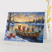 Nova Scotia Duck Tolling Retriever Christmas Boat カード (黄色い花)