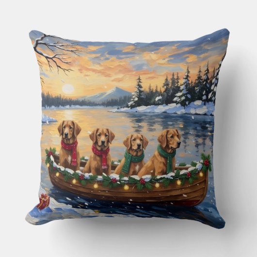Nova Scotia Duck Tolling Retriever Christmas Boat  クッション (正面)