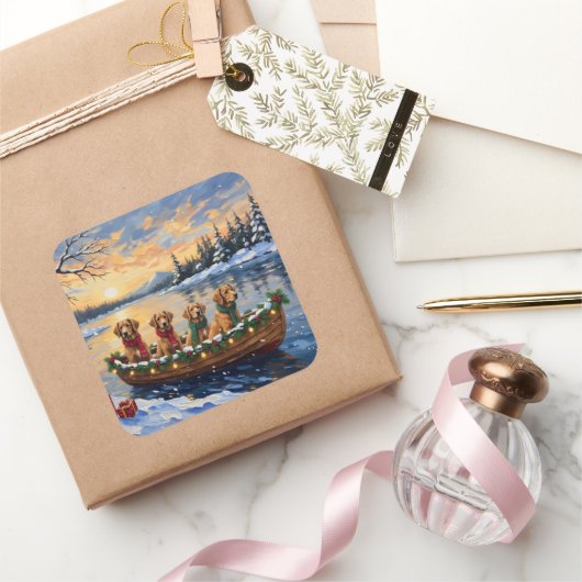 Nova Scotia Duck Tolling Retriever Christmas Boat スクエアシール (ギフト)