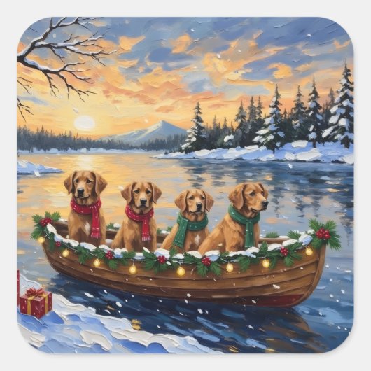 Nova Scotia Duck Tolling Retriever Christmas Boat スクエアシール (正面)