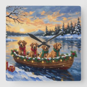 Nova Scotia Duck Tolling Retriever Christmas Boat  スクエア壁時計 (正面)