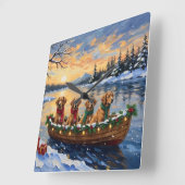 Nova Scotia Duck Tolling Retriever Christmas Boat  スクエア壁時計 (傾斜)