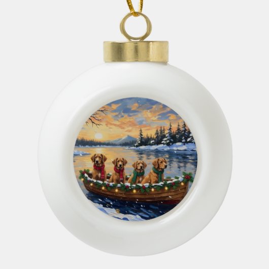 Nova Scotia Duck Tolling Retriever Christmas Boat セラミックボールオーナメント (正面)