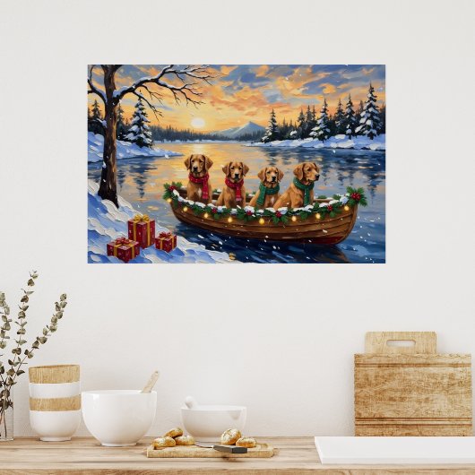 Nova Scotia Duck Tolling Retriever Christmas Boat  ポスター (キッチン)