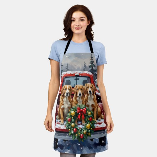 Nova Scotia Duck Tolling Retriever Christmas Red エプロン (着用した状態)
