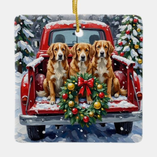 Nova Scotia Duck Tolling Retriever Christmas Red セラミックオーナメント (正面)