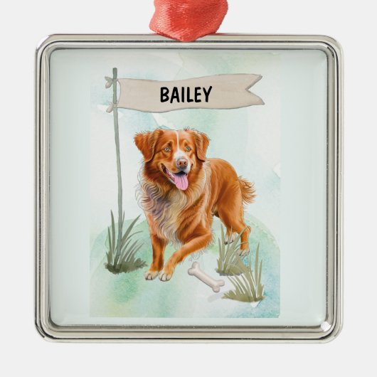 Nova Scotia Duck Tolling Retriever Watercolor Dog メタルオーナメント (正面)