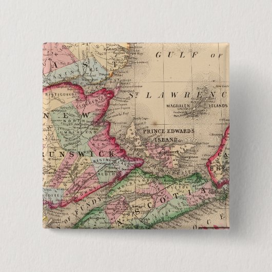 Nova Scotia、New Brunswick、Map by Mitchell氏 缶バッジ (正面)