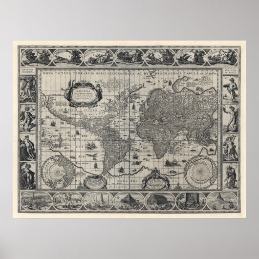 Nova totius terrarum, 1606 Antique World Map ポスター (正面)