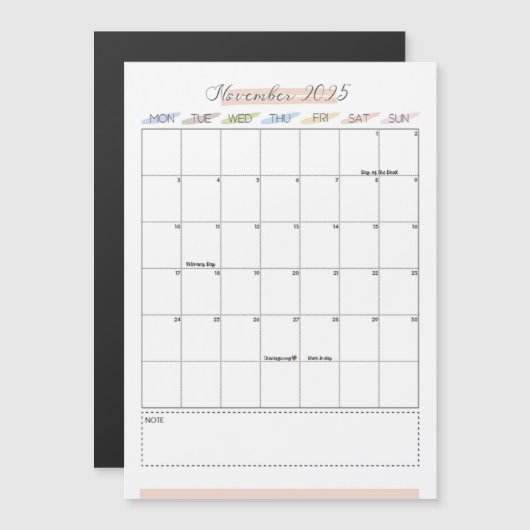 November 2025 Magnetic Calendar (正面/裏面)