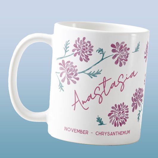 November Birth Flower Custom Name Chrysanthemum コーヒーマグカップ