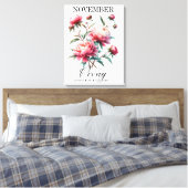 November Birth Flower Peony Premium Wrapped Canvas キャンバスプリント (インサイチュ (寝室))