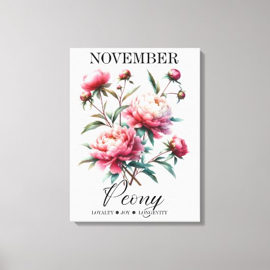 November Birth Flower Peony Premium Wrapped Canvas キャンバスプリント (正面)
