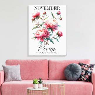 November Birth Flower Peony Premium Wrapped Canvas キャンバスプリント