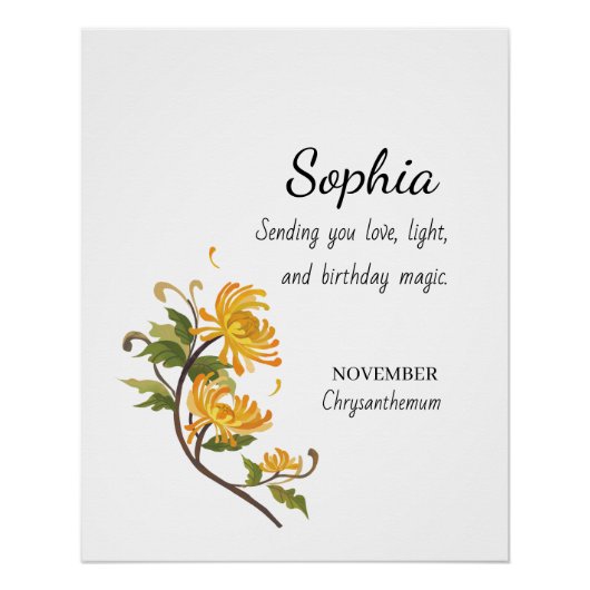 November Chrysanthemum Personalized Birthday ポスター (正面)