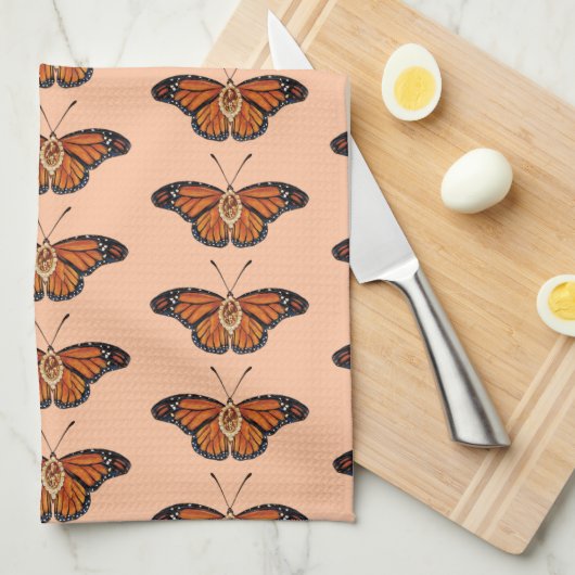 November Citrine Monarch Butterfly Pattern Design キッチンタオル (四つ折り)