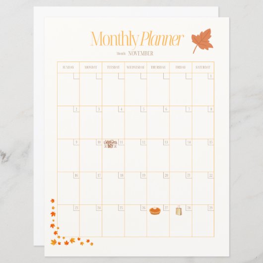 November Monthly Planner (正面/裏面)