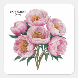 November Peony開花-パーソナライズされた誕生日ギフト スクエアシール