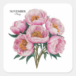 November Peony開花-パーソナライズされた誕生日ギフト スクエアシール