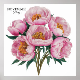 November Peony開花-パーソナライズされた誕生日ギフト ポスター