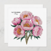 November Peony開花-パーソナライズされた誕生日ギフト 招待状 (正面/裏面)