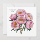 November Peony開花-パーソナライズされた誕生日ギフト 招待状 (正面)