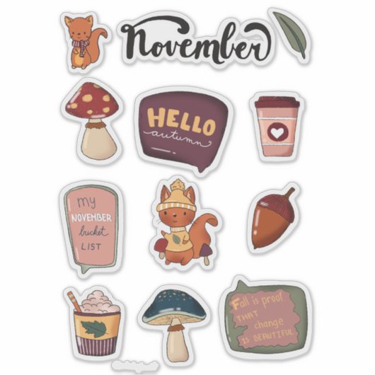 November Sticker Sheet - Squirrels & Cozy Moments シール (正面)
