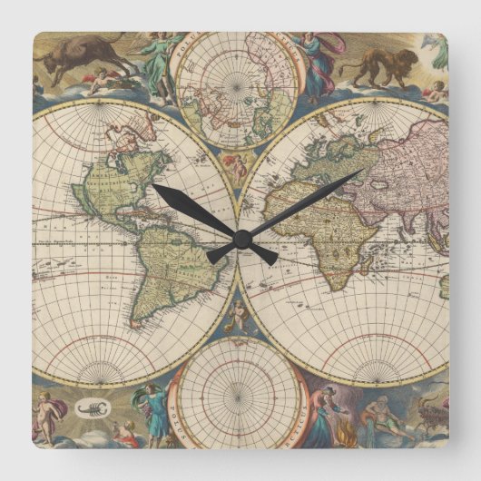 Novissima Totius Terrarum Orbis Tabula スクエア壁時計 (正面)