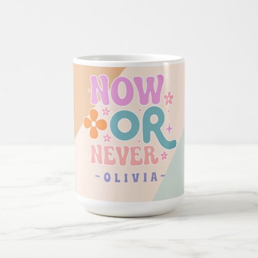 NowまたはNever -レトロ感動的引用文 コーヒーマグカップ (中央)
