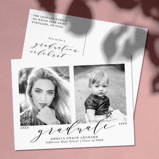 Now And Then 2 Photo Graduation Party インビテーションポストカード