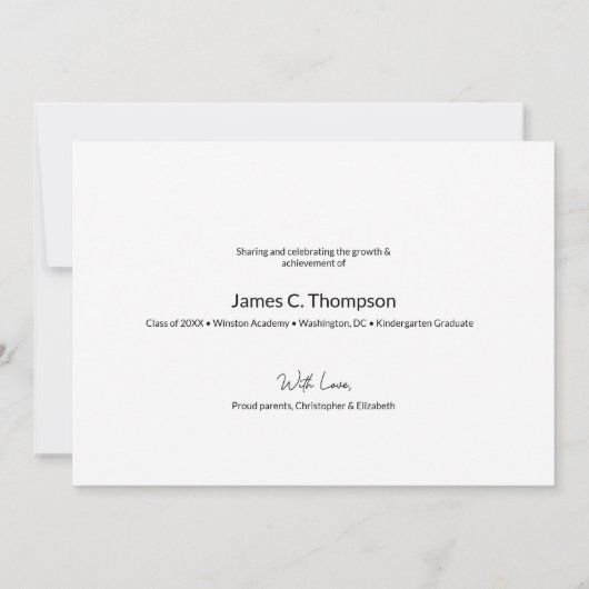 Now and Then blue幼稚園の少年の大学院写真 案内状 (裏面)