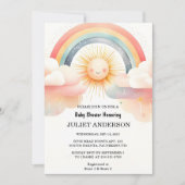 Now Boy Pink Sky ユニーク Cloud Sunshine Baby Shower 招待状 (正面)
